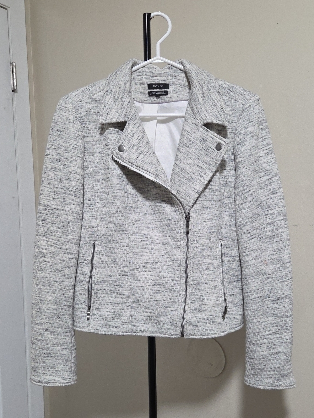 RW&CO. Light Gray Tweed Moto Blazer